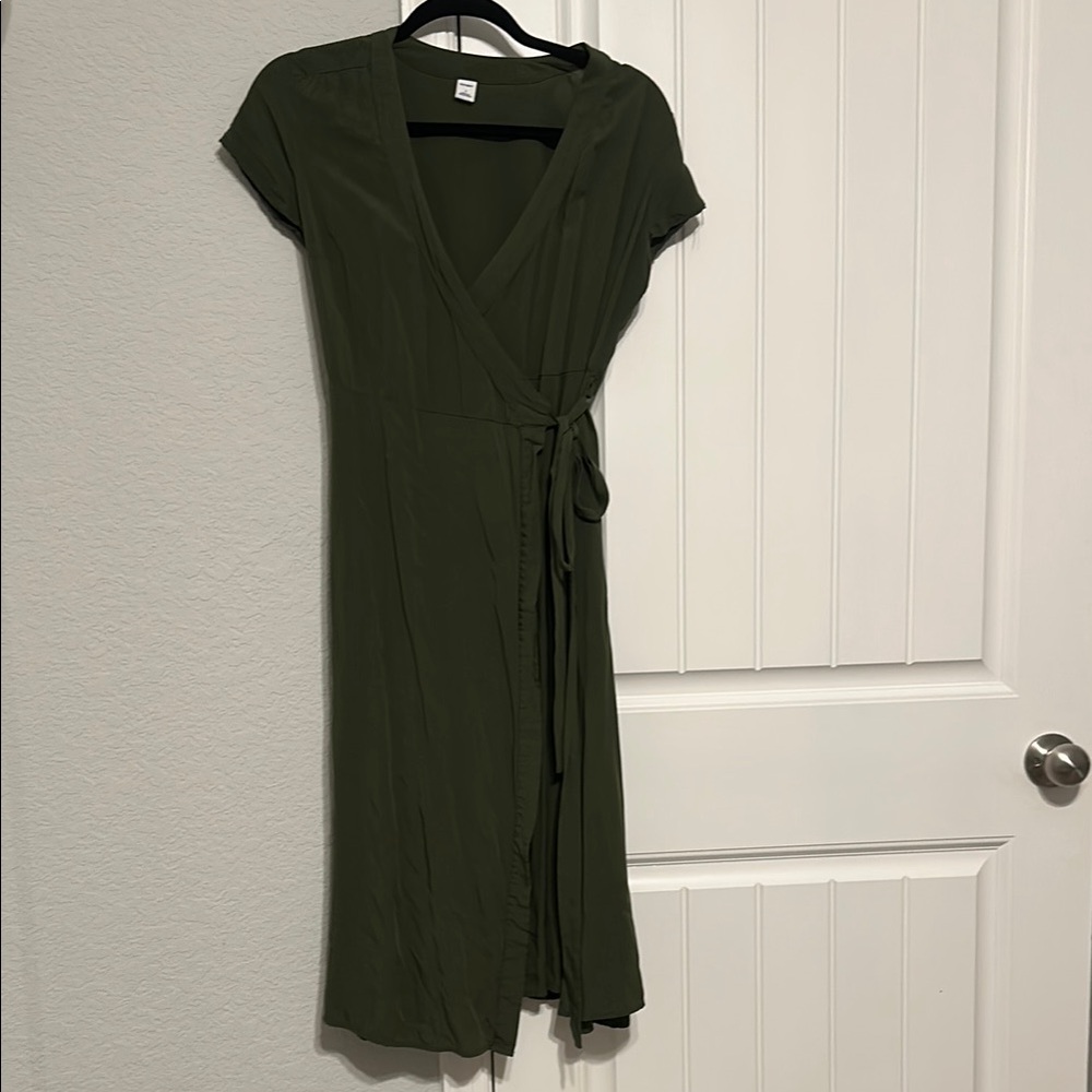 Old Navy Dark Green Midi Wrap Dress